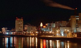 a city by the water at night
