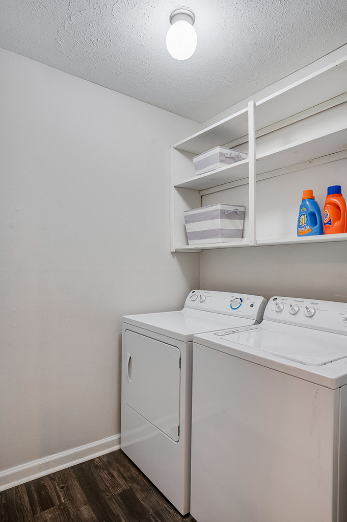 Washer and Dryer with Lots of Storage Space Above