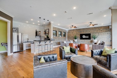 Open Concept Clubhouse Lounge with Kitchen Area