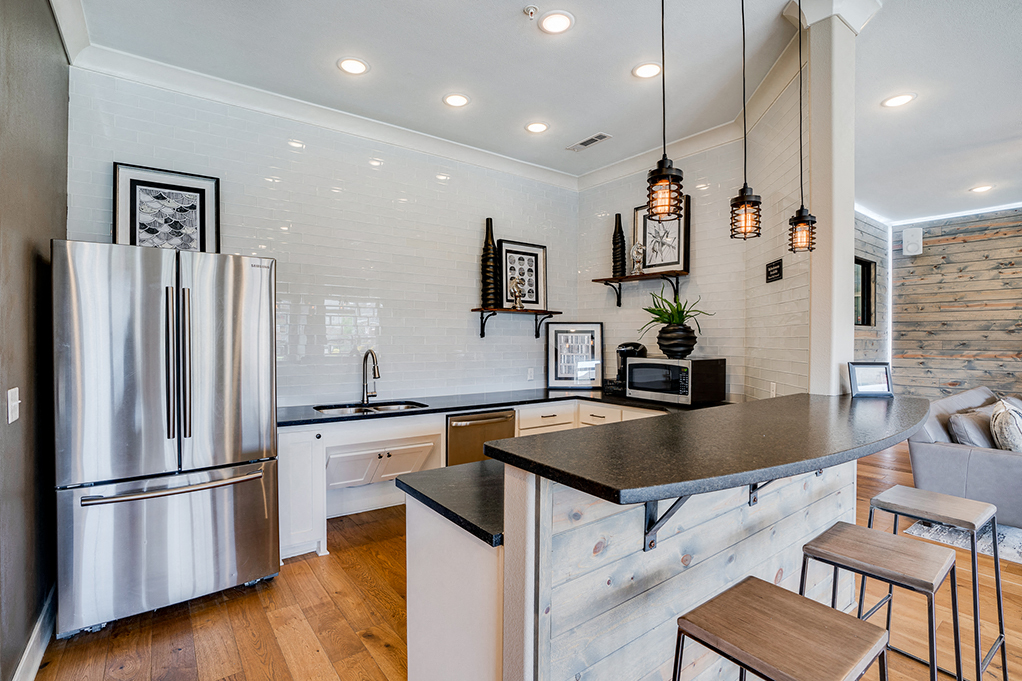Clubhouse Kitchen Area with Large Stainless Steel Fridge