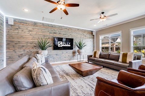 Clubhouse Lounge Area with Furniture and Ceiling Fans