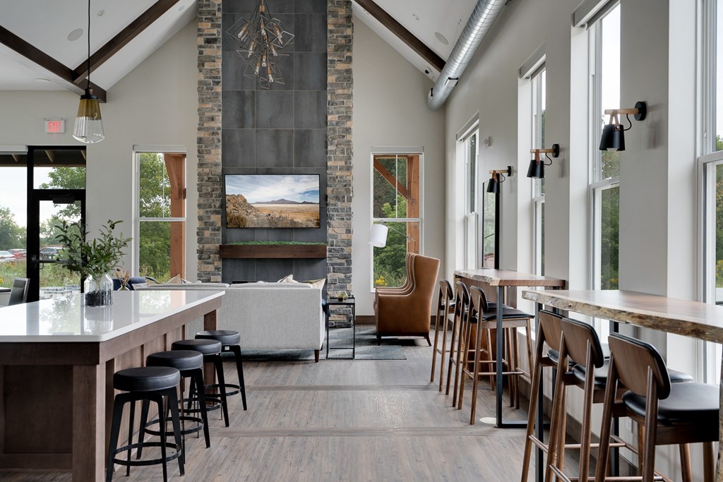 Clubhouse with Vaulted Ceilings and Large Windows