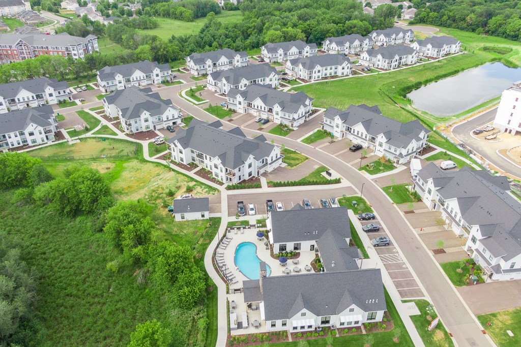 Aerial View Of Sundance Woodbury Clubhouse With Pool