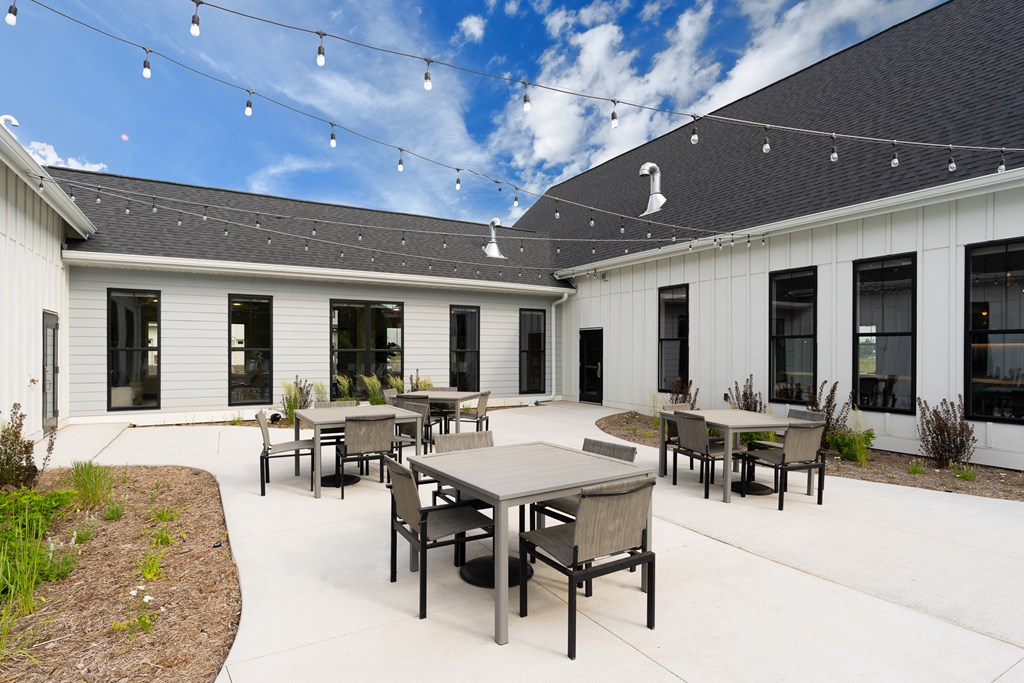 Pool Sundeck With String Lights