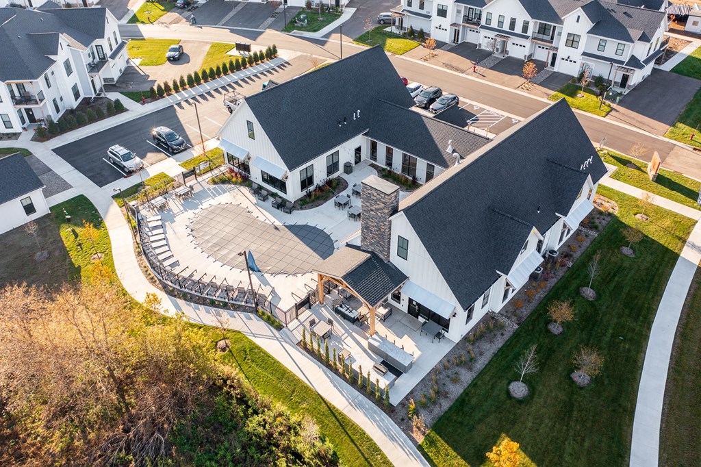 Aerial View Of The Clubhouse, Pool & Sidewalk