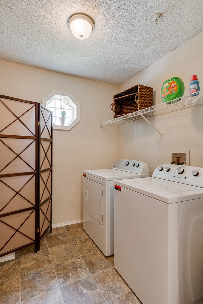 Washer and Dryer with Built In Shelving