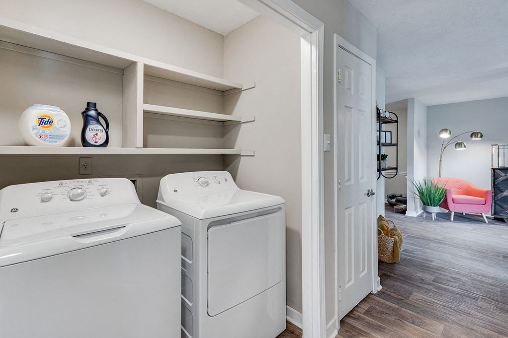 Washer and Dryer with Built In Shelving