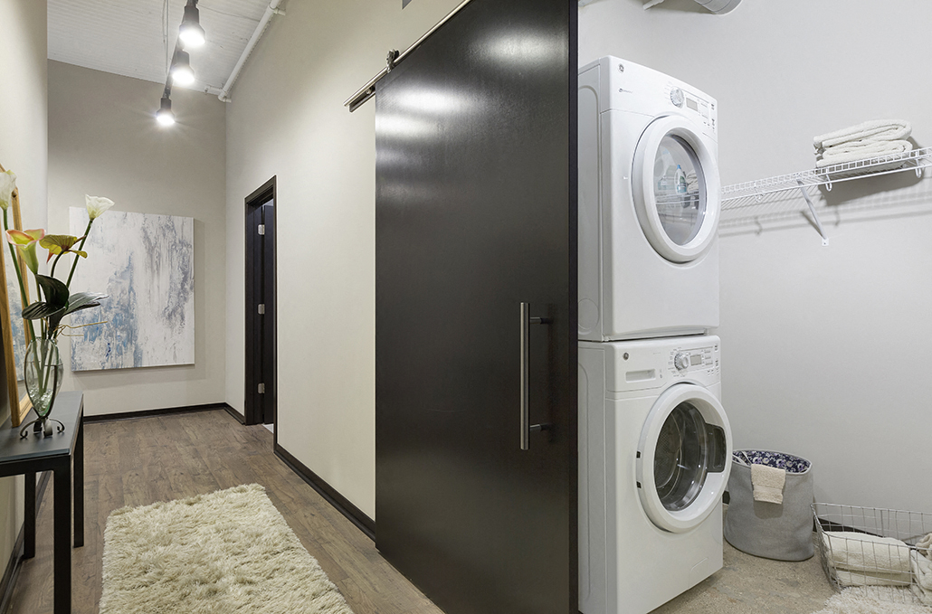 Washer and Dryer with Built In Shelving