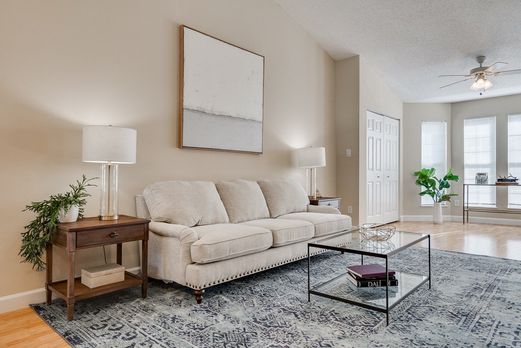 Living Room With Ceiling Fan & Light