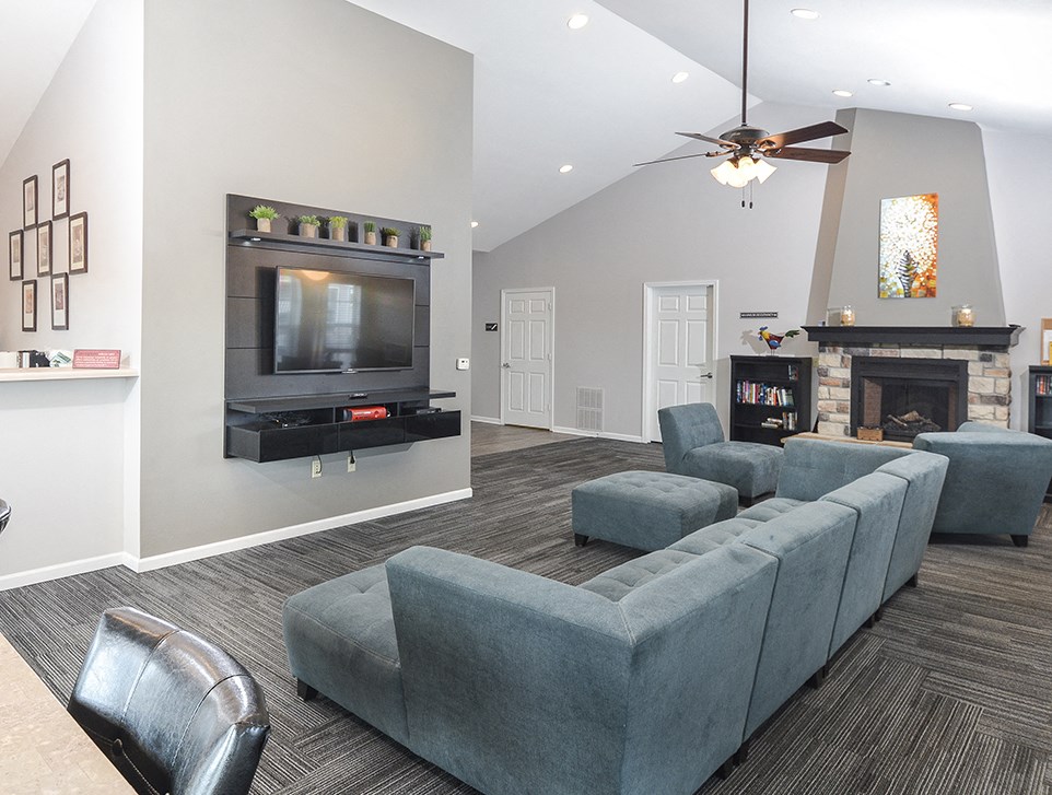 TV and Fireplace with Seating in Clubhouse