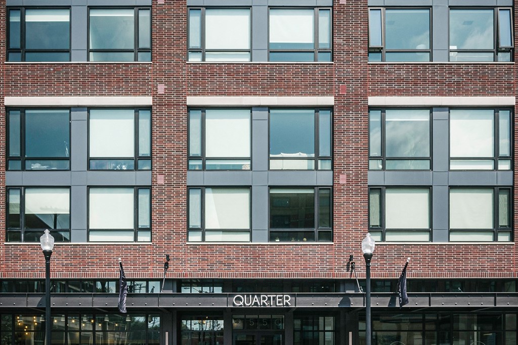 Front entrance of Quarter Ohio City Apartment building