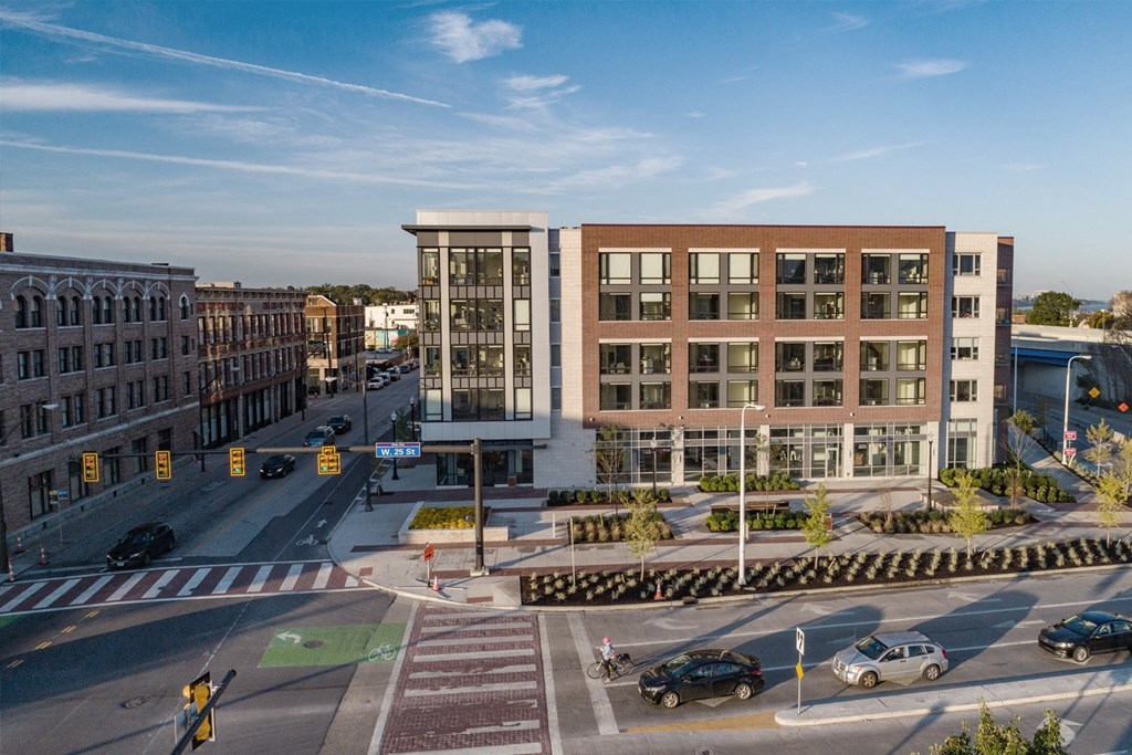 View of Quarter Apartment at corner of West 25th and Detroit in Ohio City