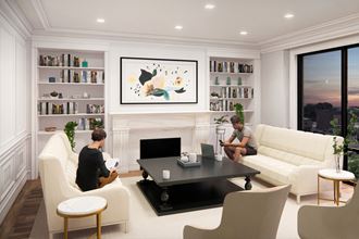 Quarter Phase II features a luxury resident lounge with a bar and fireplace