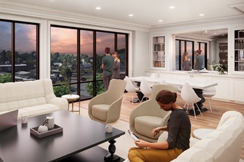 Quarter Phase II features a luxury resident lounge with a bar and fireplace - Photo Gallery 8