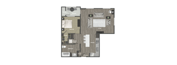 a floor plan of a studio apartment with a bedroom and a living room