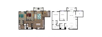 two floor plan of a home with a wood floor