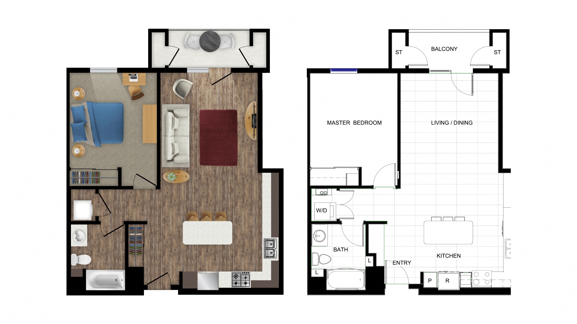 a floor plan of a home with a bedroom and a living room