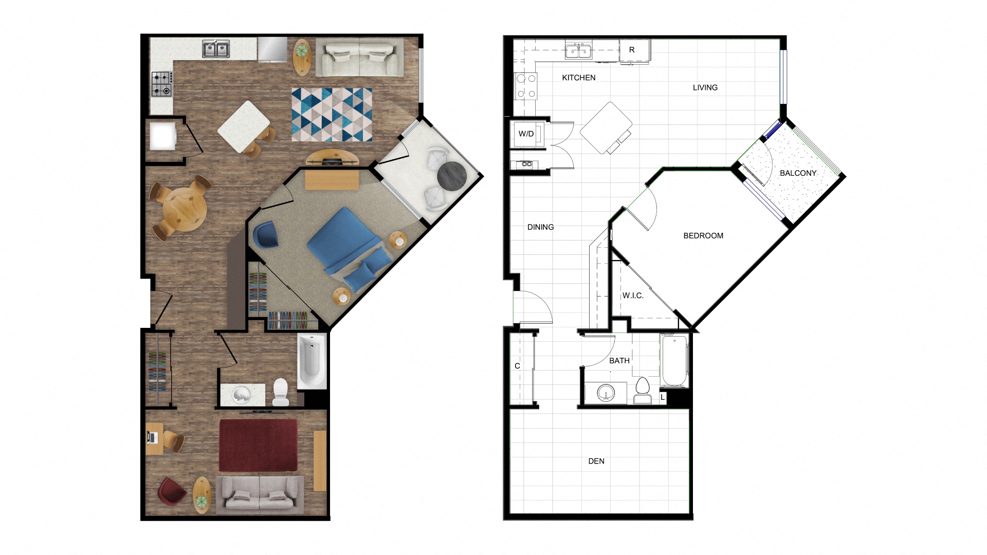 a floor plan of a house with a bedroom and a living room