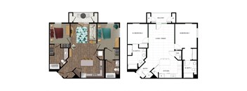 two floor plans of a room with two different floors