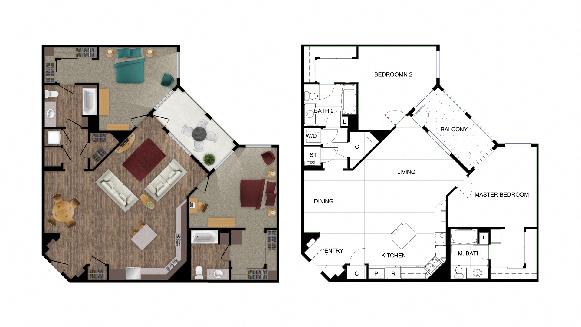 two floor plans of a house with different layouts