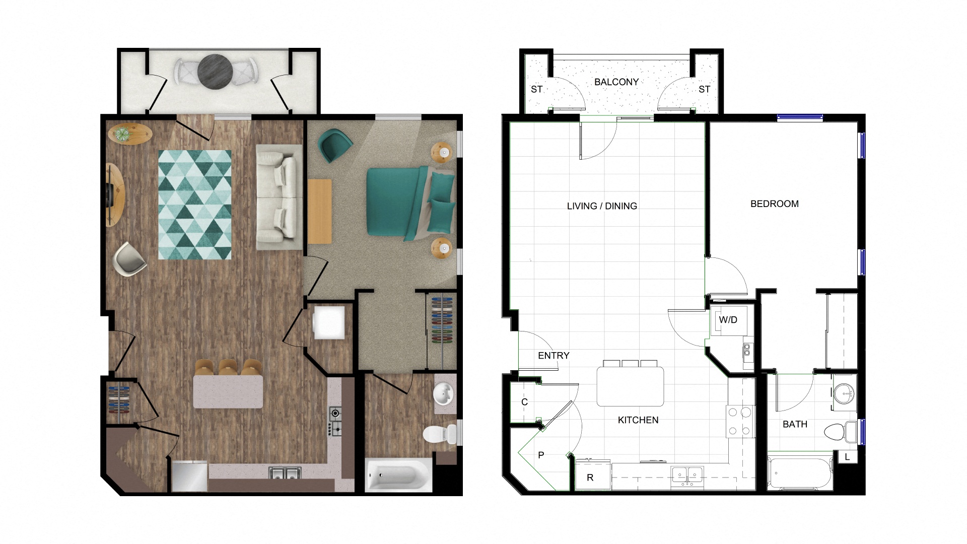a floor plan of a room with a wood floor