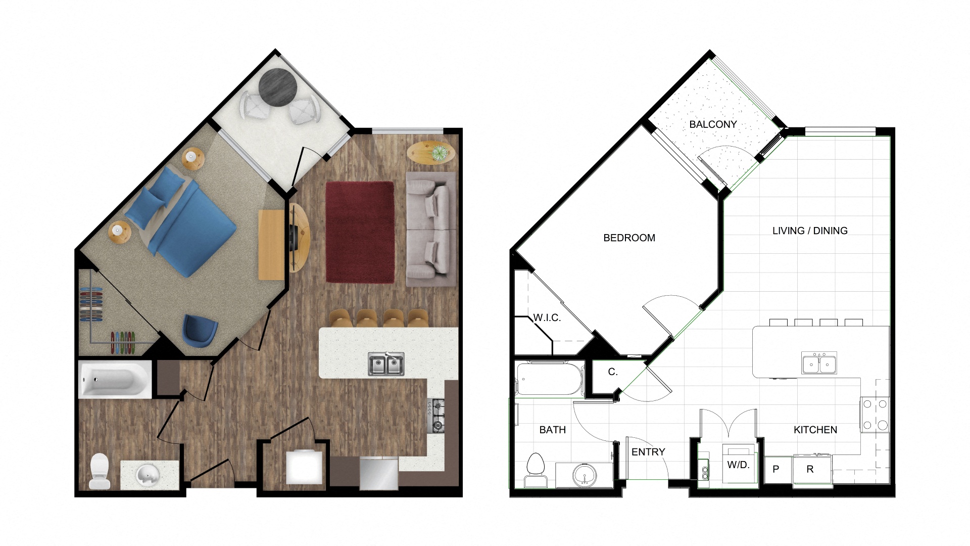 a floor plan and a floor layout with two different layouts