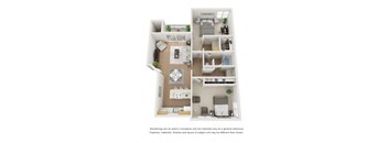 2 Bedroom 1 Bathroom Floor Plan at Ascent on Peoria, Phoenix, Arizona