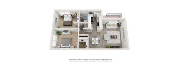 2 Bed 1 Bath Floor Plan at Ascent on Pantano, Tucson, AZ, 85710
