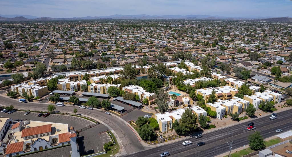an aerial view of the city at Ascent on Peoria Apartments, Phoenix, 85029