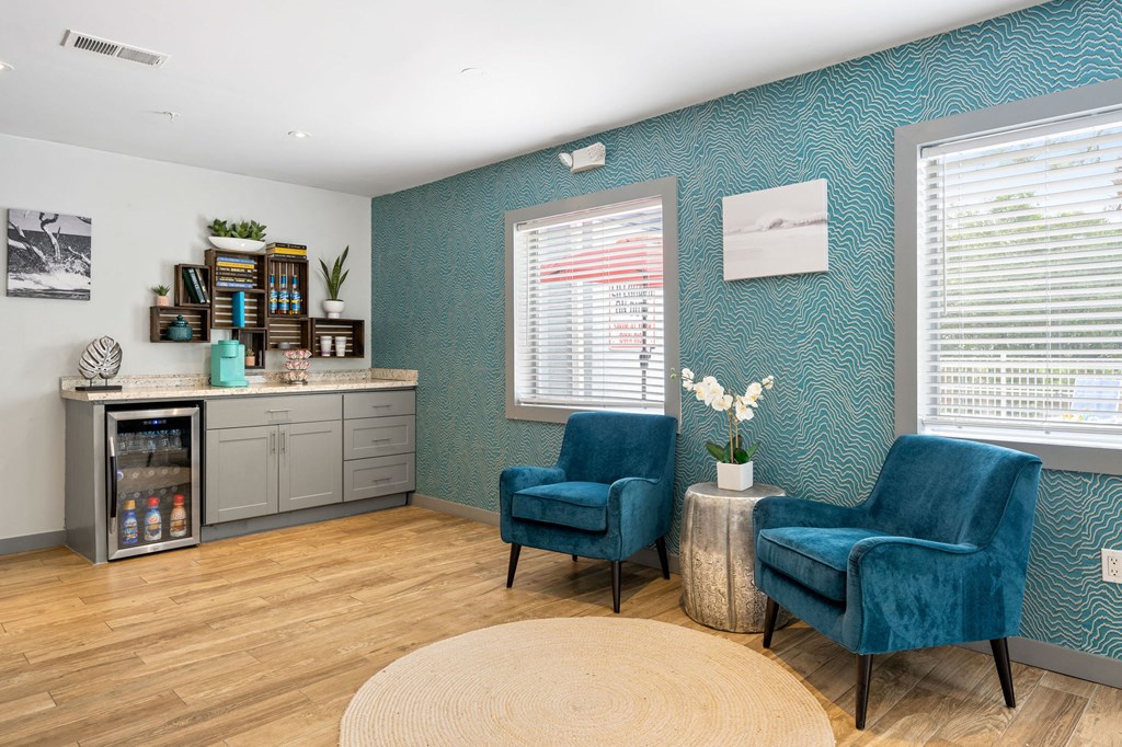 clubhouse with a beverage station at Nextloft Apartments, Bluffton, South Carolina