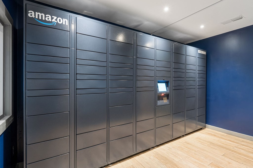 parcel locker room with a hardwood floor at Nextloft Apartments, Bluffton