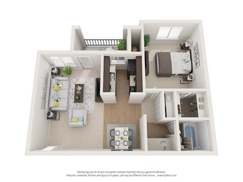 1 Bedroom 1 Bathroom Floor Plan at The Vintage Apartments, Tucson, AZ, 85710