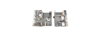 a stylized floor plan of a house with a bedroom and a living room