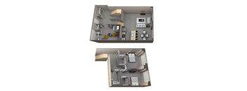 two views of a floor plan of a 2100 sq ft apartment