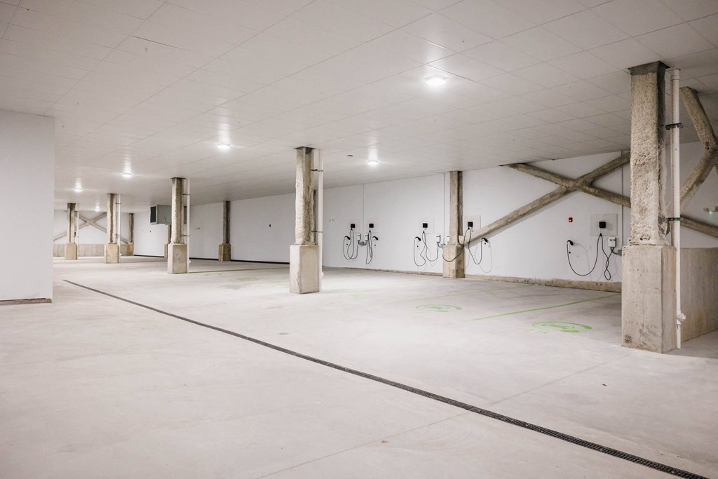 Onsite garage and gated outdoor parking available. at Industrie Apartments, Albany, New York