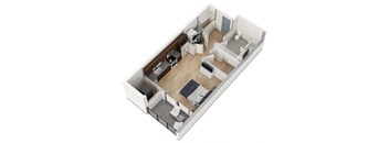 a floor plan of a small apartment with a bedroom and a living room
