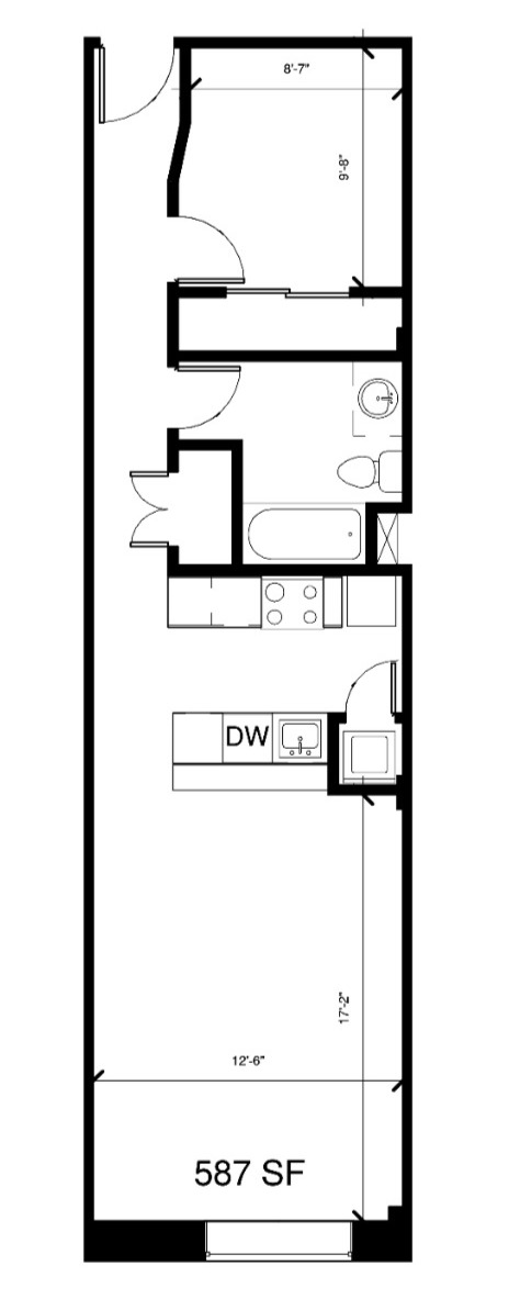 a floor plan of a small house with a bedroom and a living room