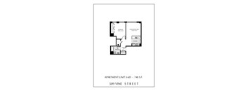 Apartment floor plan for a 3-bedroom unit at 509 Vine Street.