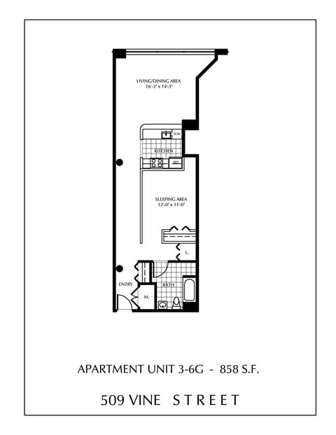 Apartment floor plan for a 3 bedroom apartment.
