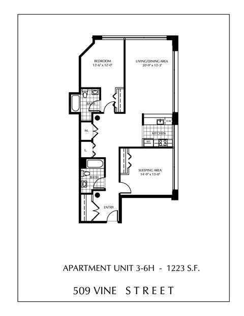 Apartment layout for 509 Vine Street.