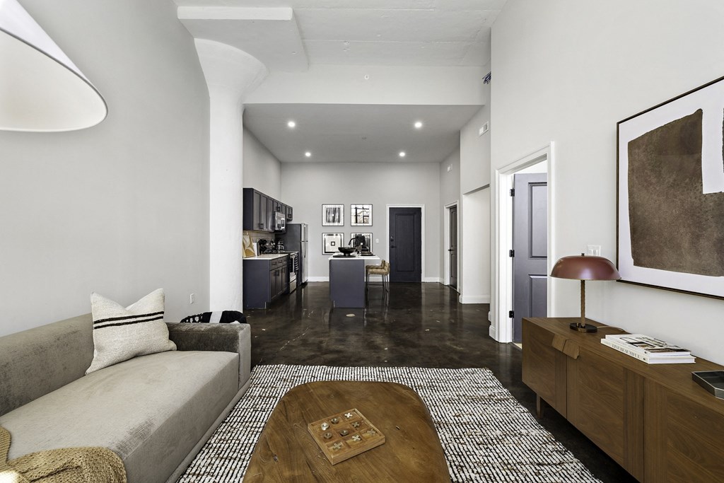 a living room with a couch and a coffee table