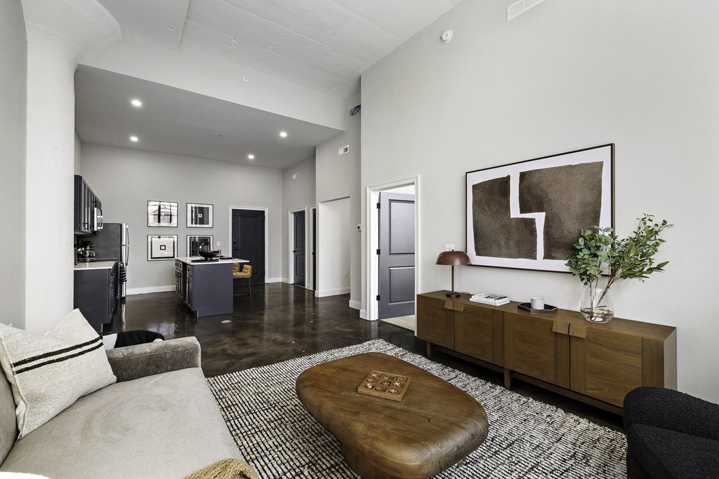 a living room with a couch and a coffee table