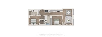 A floor plan of a house with a kitchen, living room, and bathroom.