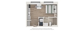 A 3D floor plan of a bathroom with a toilet, sink, and a W/D.