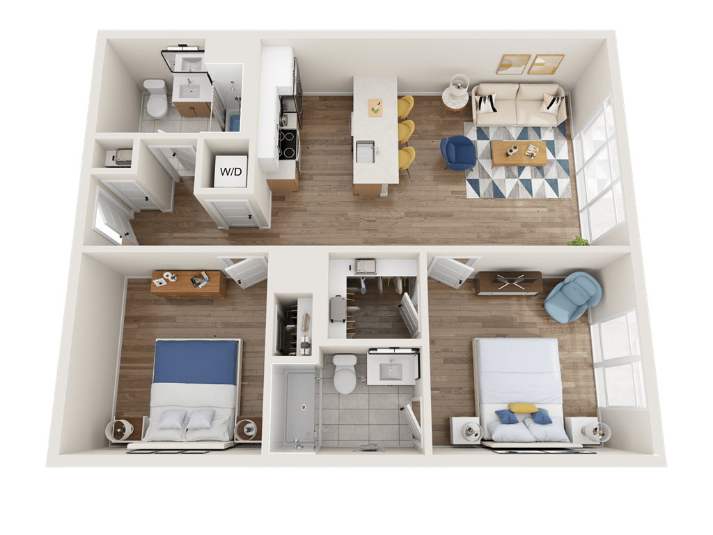 a 3 bedroom floor plan with a bathroom and a living room