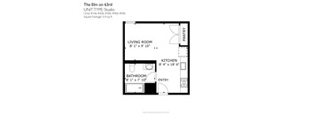A black and white image of a floor plan for a studio apartment.