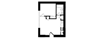 a floor plan of a small house with a bedroom and a living room