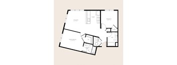 a floor plan of a residence with a bedroom and a living room