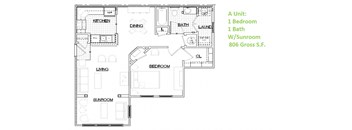 1 bed 1 bath 1 bed 1 bath floor plan | 750 Sq. Ft. at The Parker at Cone Apartments, Greenville