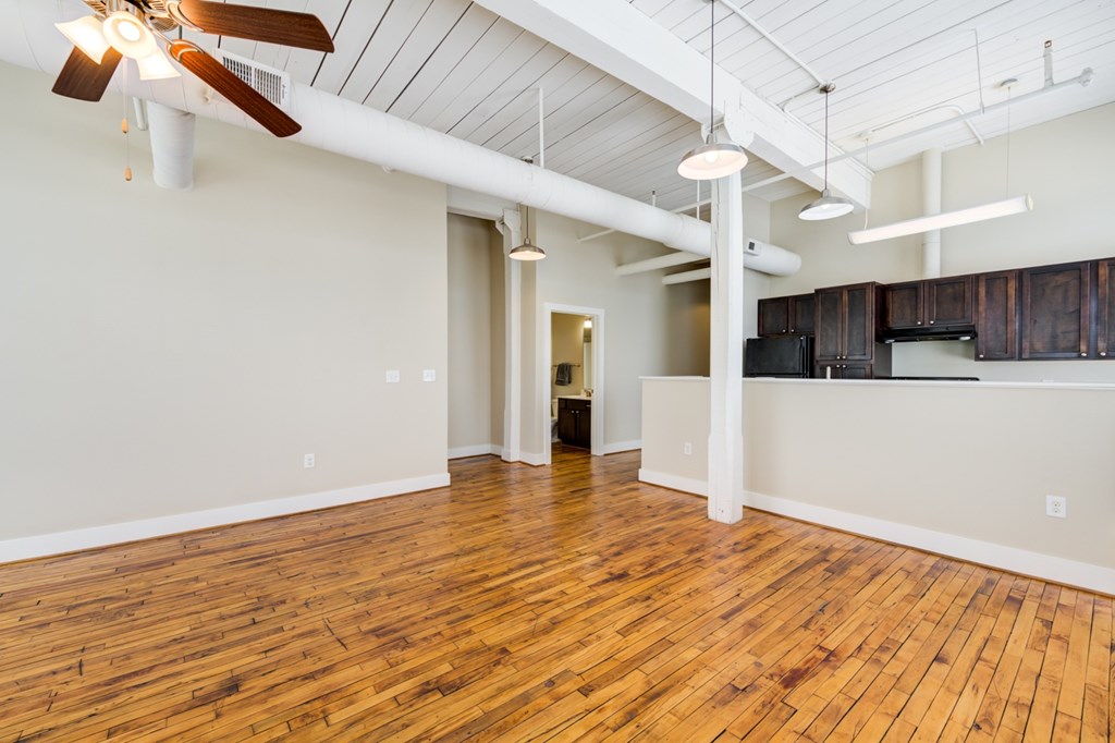 Living room with wooden floors.